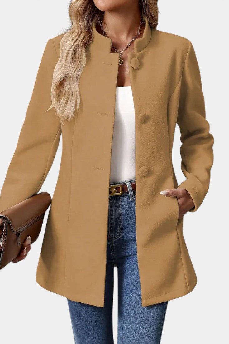 Stand Collar Button Front Long Sleeve Longline Coat 11