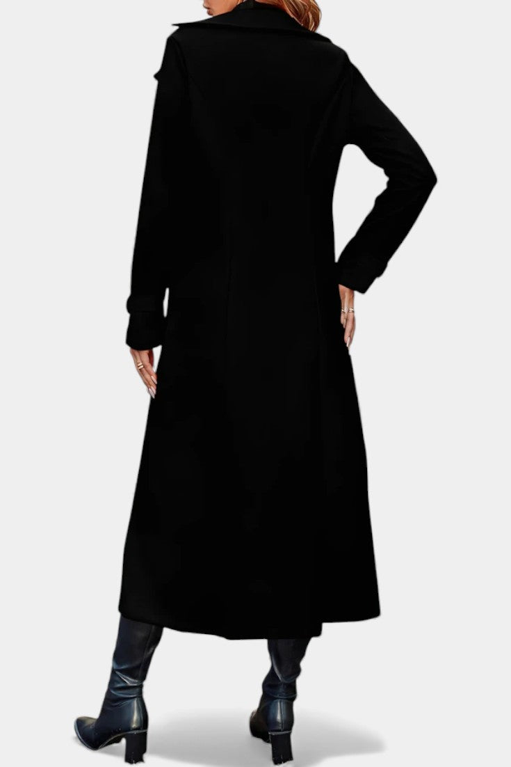 Notched Lapel Double Breasted Belted Longline Coat 12
