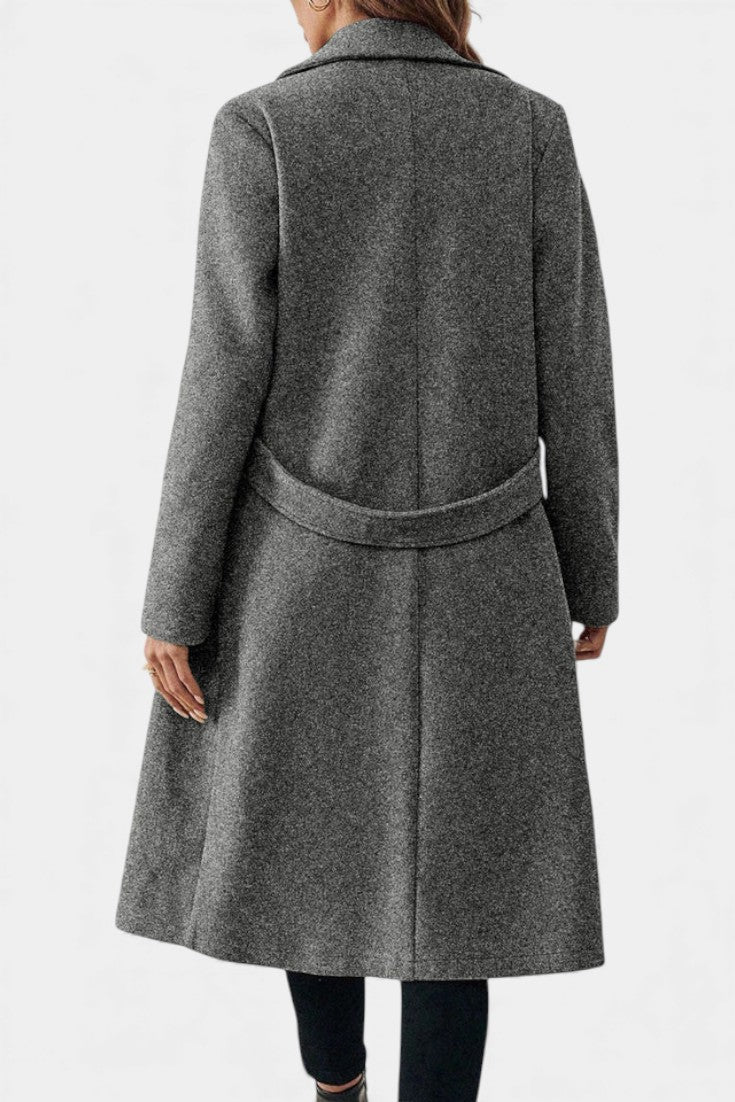 Notch Lapel Double Breasted Belted Longline Coat 8
