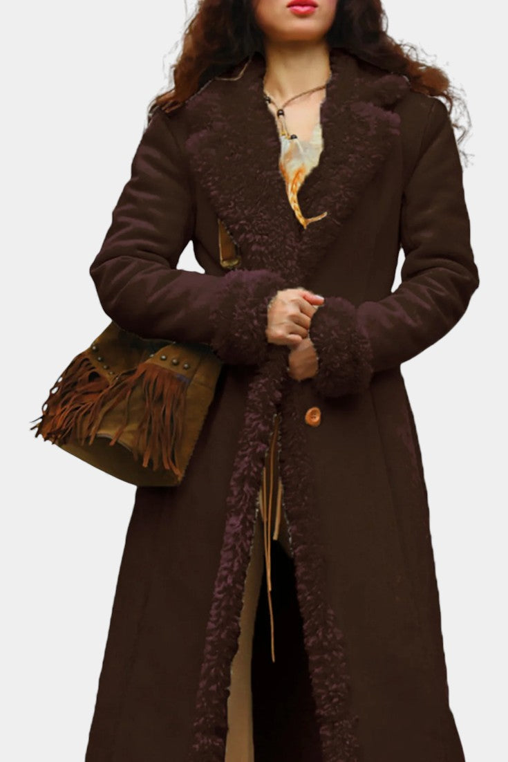 Faux Shearling Lapel Collar Longline Coat 2