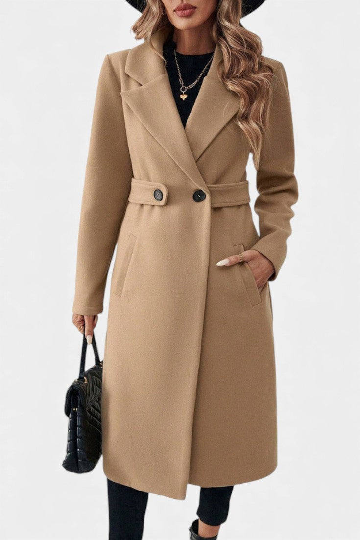 Notch Lapel Double Breasted Belted Longline Coat 4