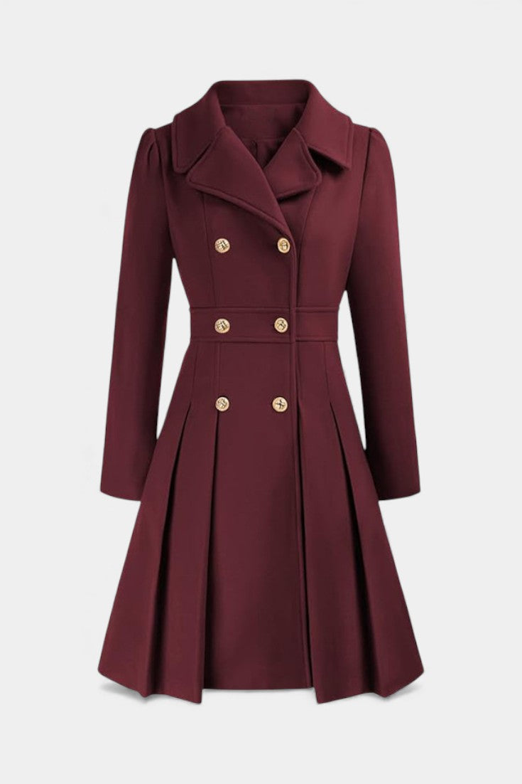 Notch Lapel Double Breasted Fit and Flare Pea Coat 10