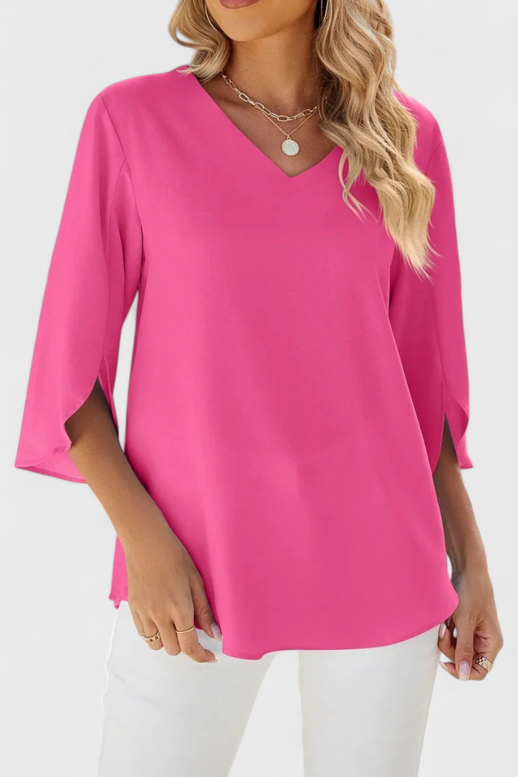 V-Neck Split Sleeve Flowy Chiffon Blouse 5