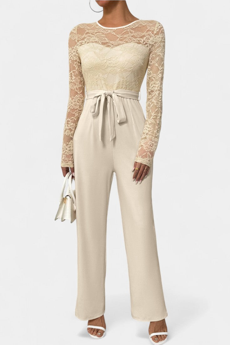 Lace Bodice Long Sleeve Belted Wide Leg Jumpsuit 6