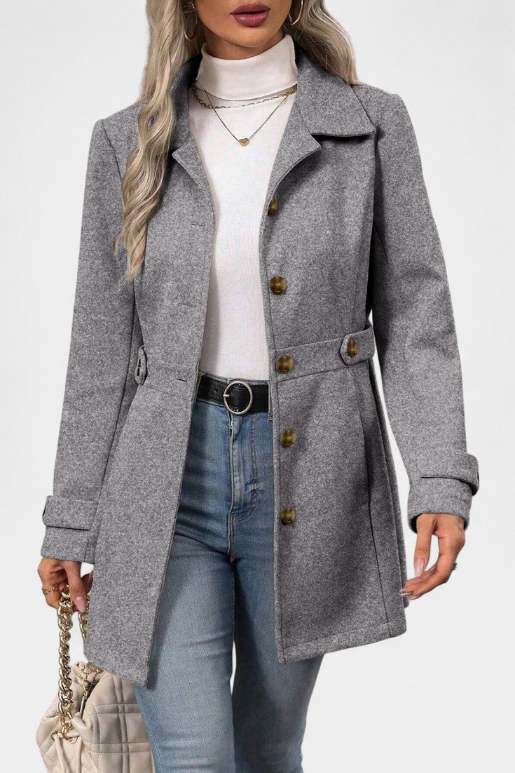 Notch Lapel Button Front Belted Tab Waist Midi Coat 18