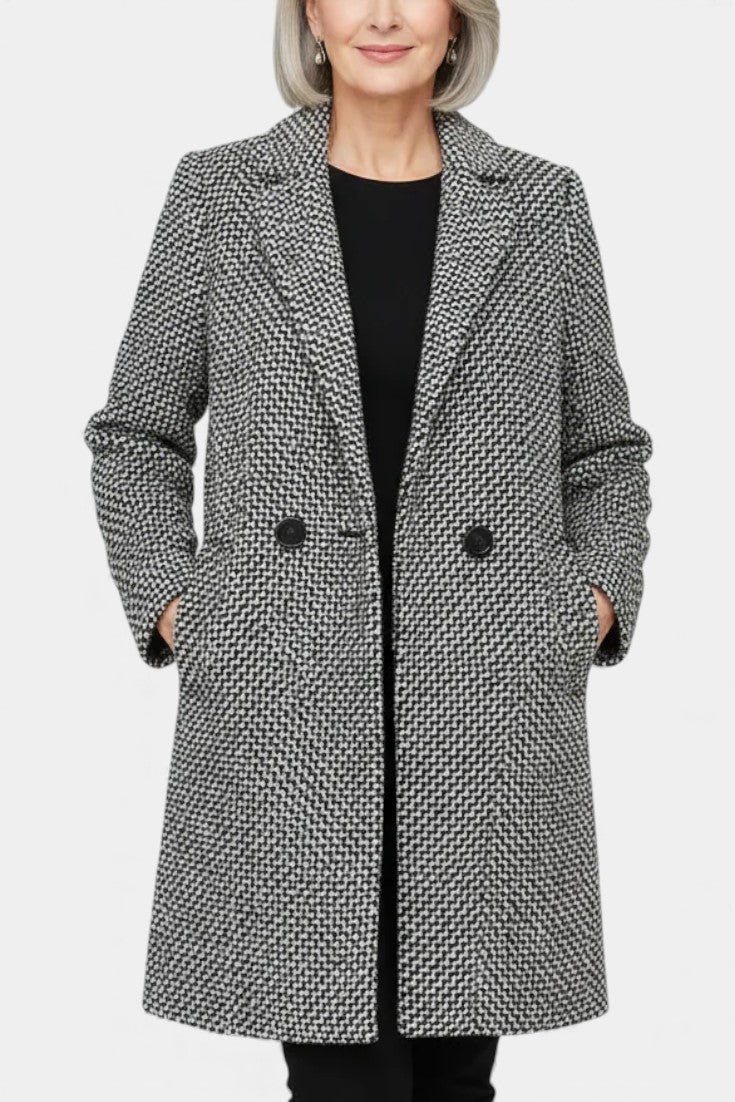 Double Breasted Houndstooth Longline Coat