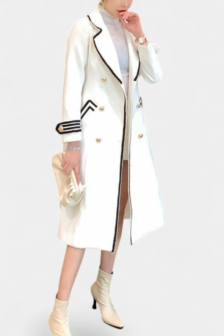 Double Breasted Contrast Trim Longline Coat 2