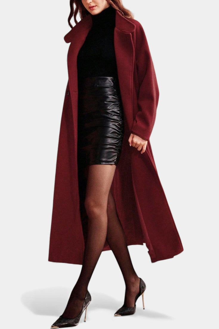 Lapel Belted Longline Wrap Coat 5