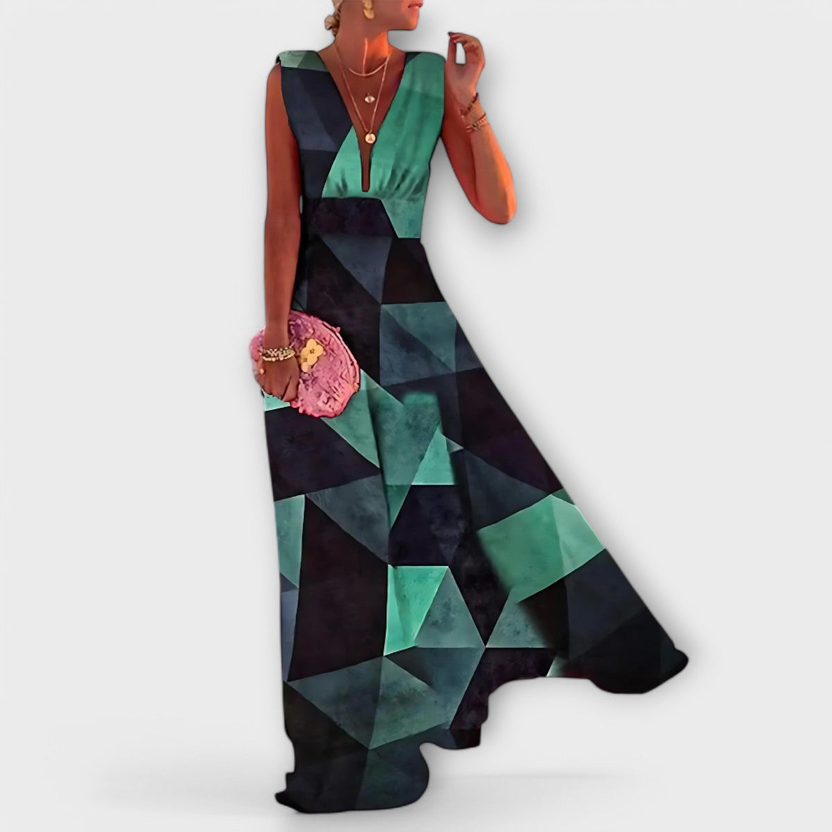 Satin Deep V-Neck Sleeveless High Waist Maxi Dress 3