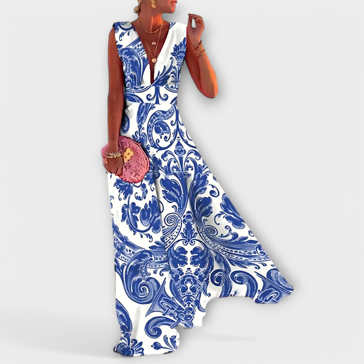 Satin Deep V-Neck Sleeveless High Waist Maxi Dress 2