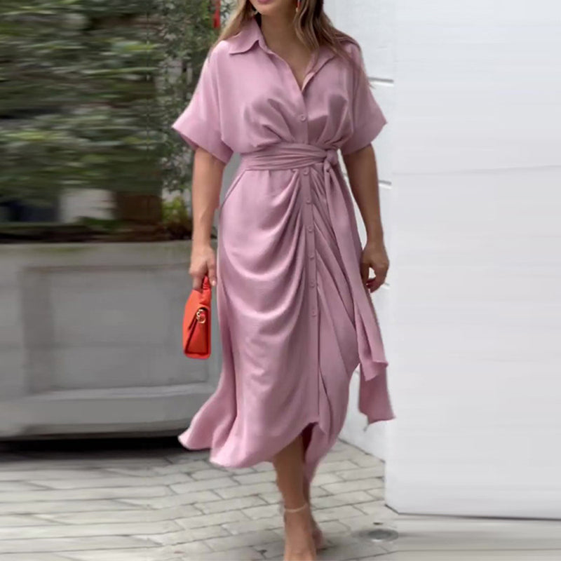 Abstract Print Collar Button Front Tie Waist Maxi Shirt Dress - View 6