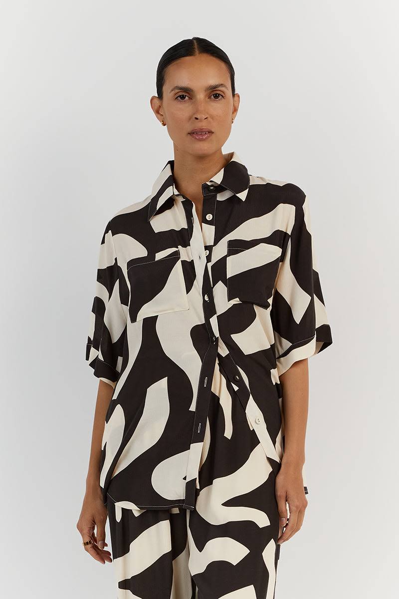Abstract Print Short Sleeve Shirt and Wide Leg Pants Two Piece Set 2