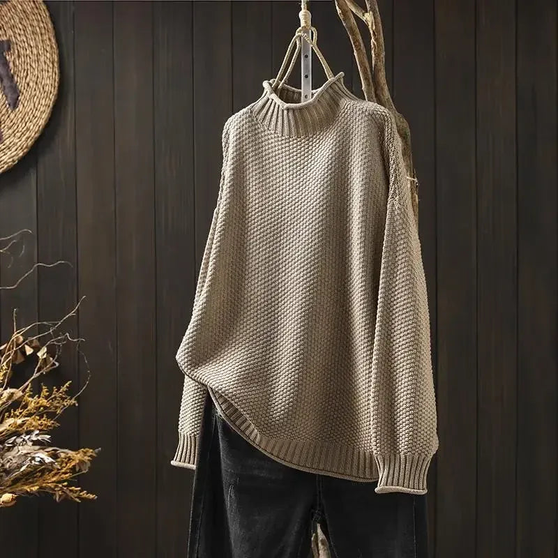 Mock Neck Long Sleeve Chunky Knit Sweater 3