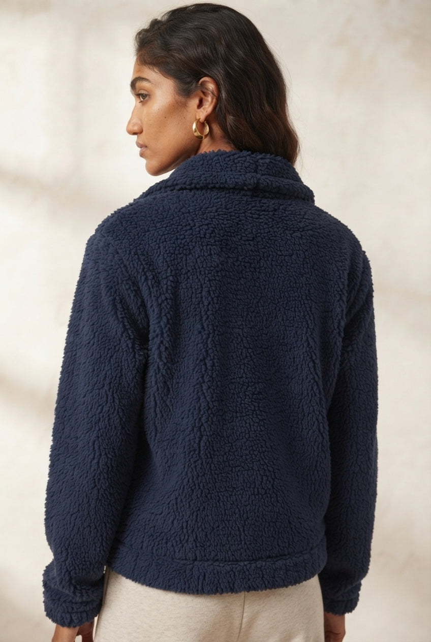 Zip Front Collared Sherpa Fleece Jacket 4