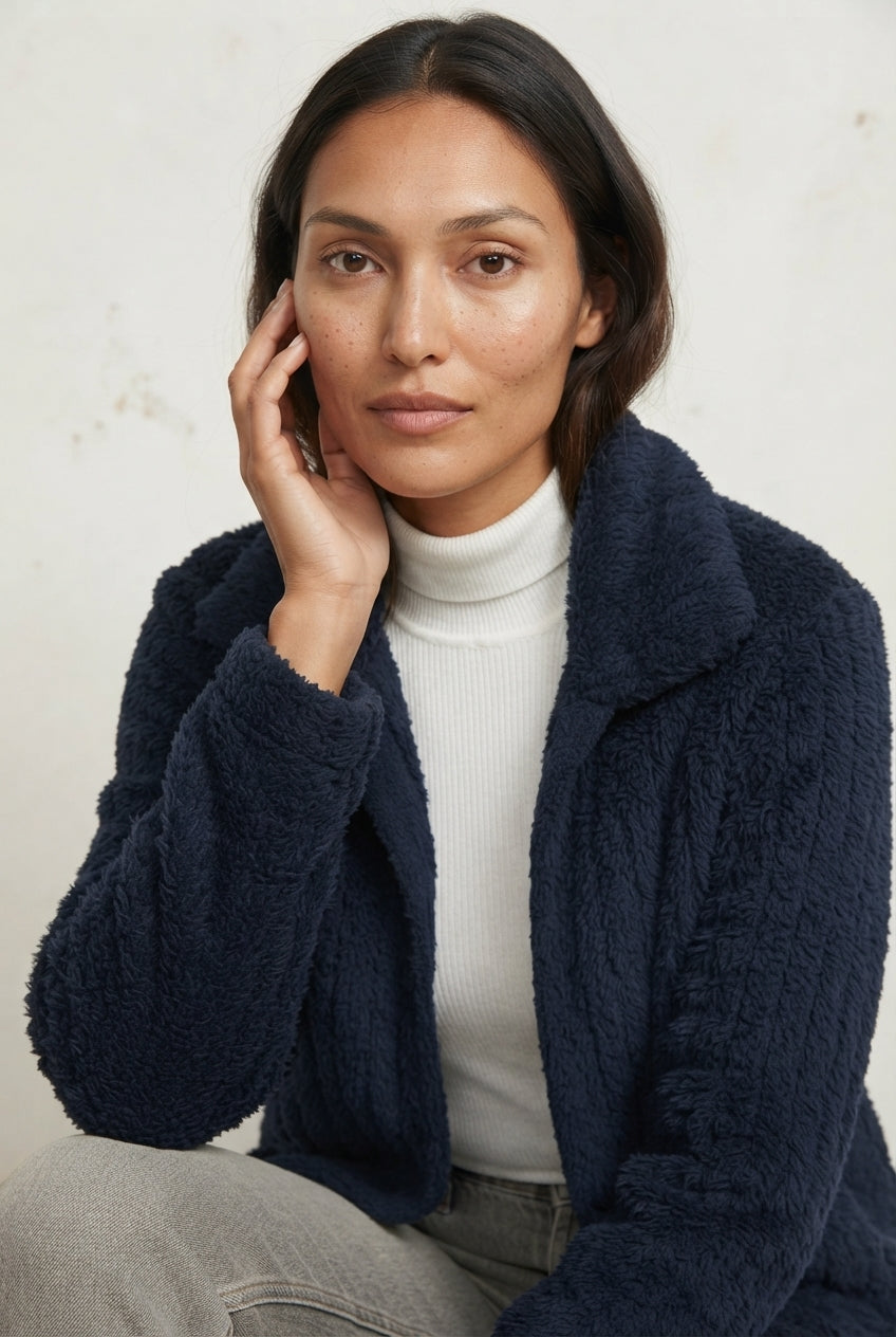 Zip Front Collared Sherpa Fleece Jacket 3