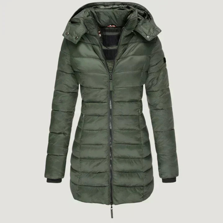 Hooded Zip Front Quilted Longline Puffer Coat 2