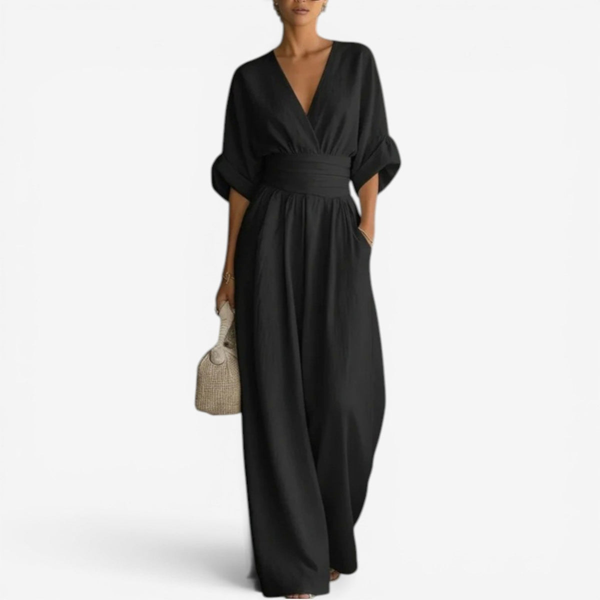 Wrap V-Neck Half Sleeve Belted Wide Leg Jumpsuit 6