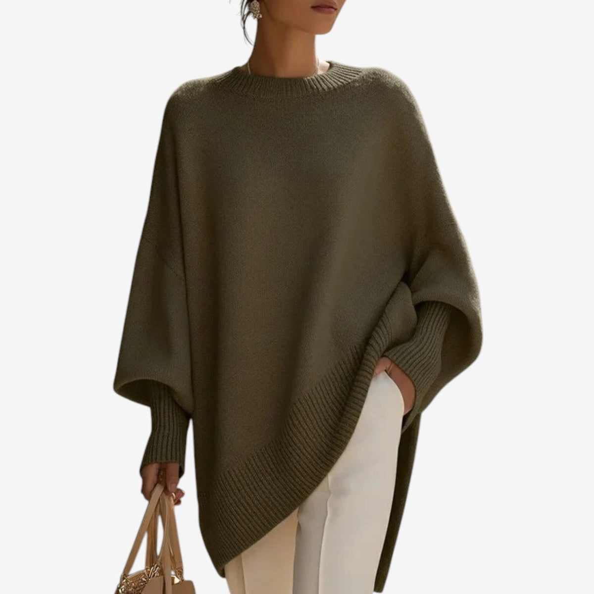 Mock Neck Oversized Asymmetric Hem Knit Sweater 5