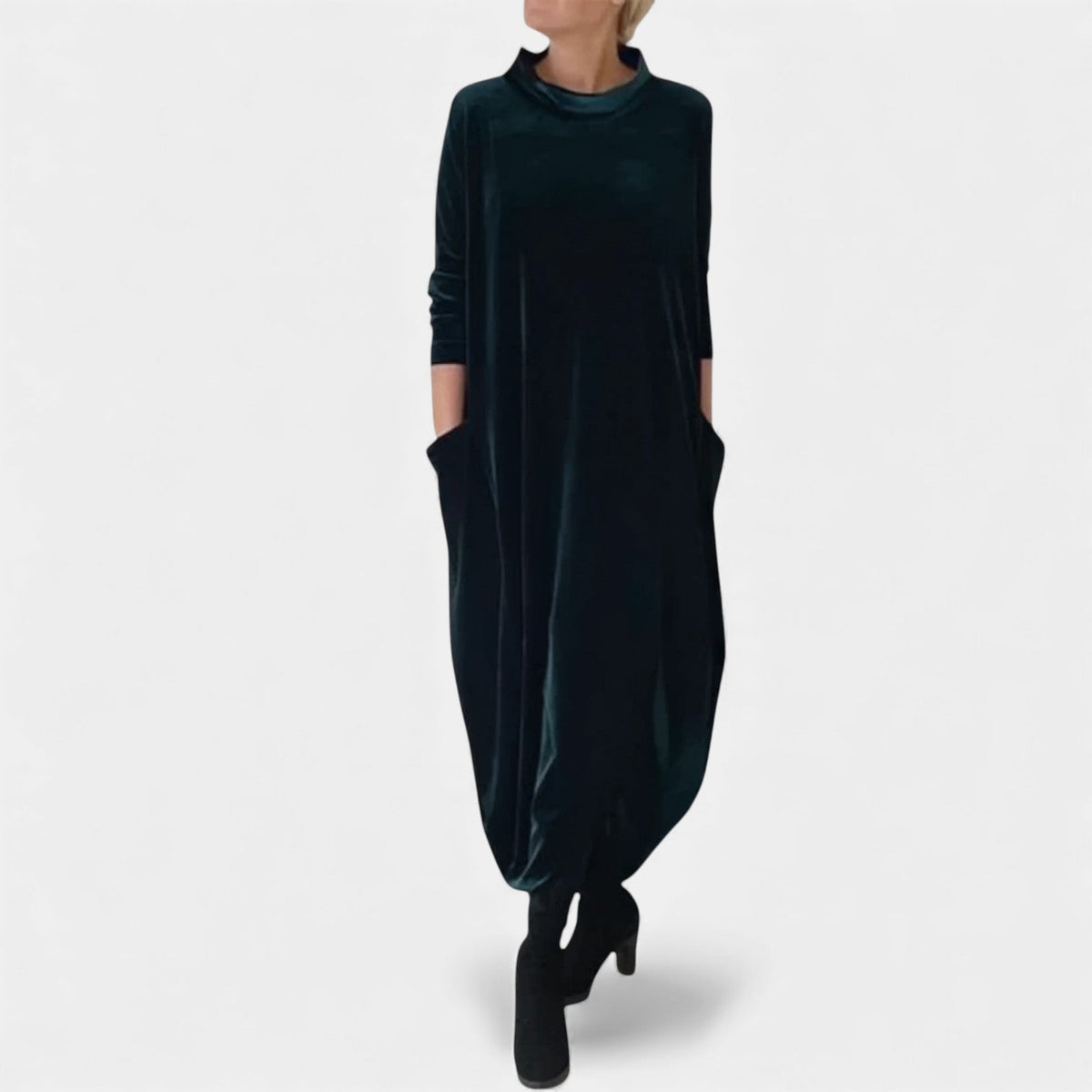 Velvet Mock Neck Long Sleeve Cocoon Maxi Dress 2