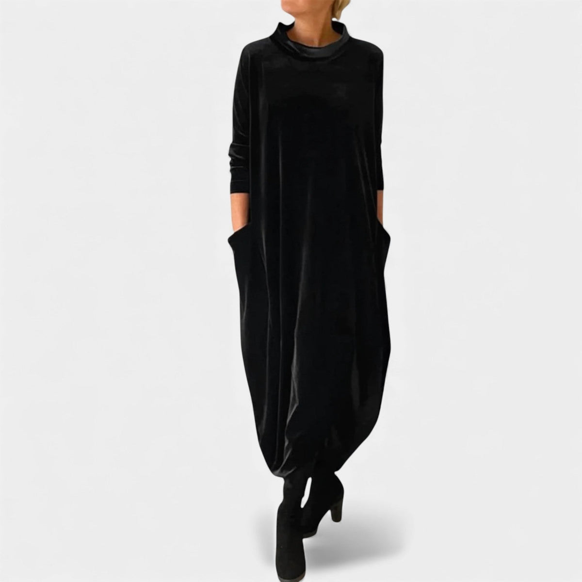 Velvet Mock Neck Long Sleeve Cocoon Maxi Dress 3