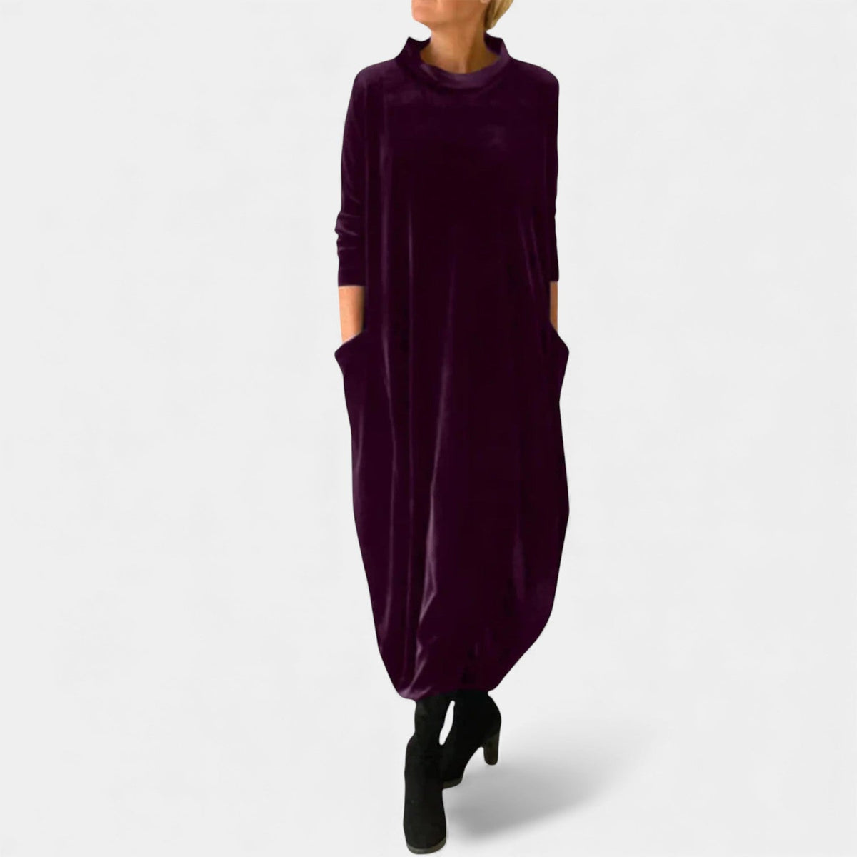 Velvet Mock Neck Long Sleeve Cocoon Maxi Dress 4