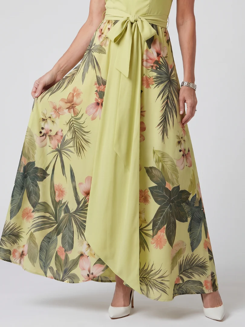 Halter Neck Botanical Print Belted Maxi Dress 7