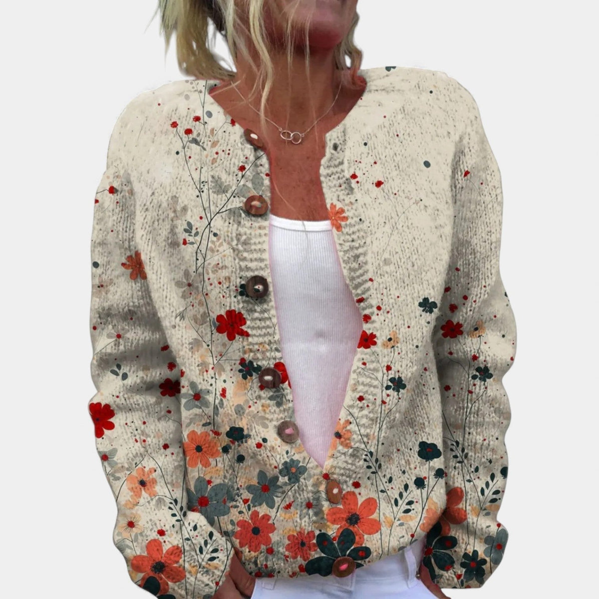 Ditsy Floral Print Button Front Knit Cardigan