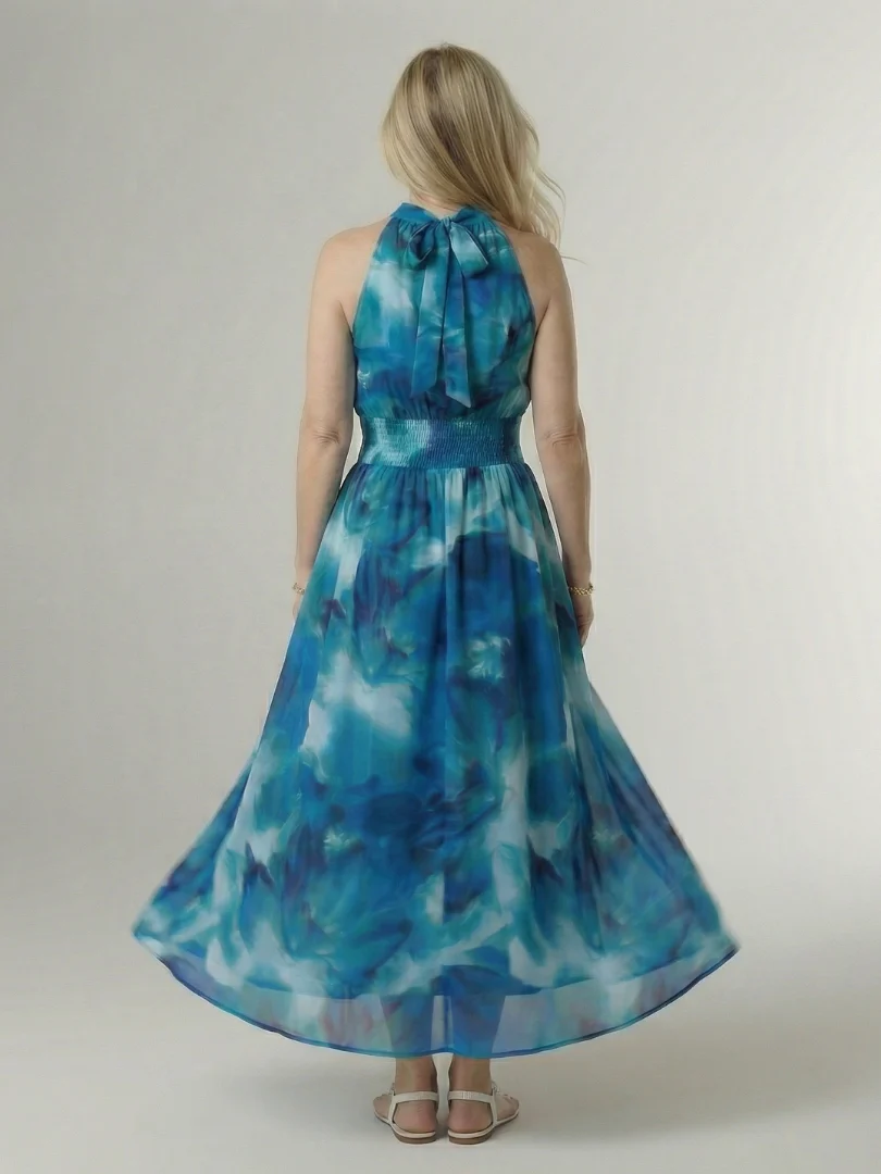 Tie Dye Halter Neck Smocked Waist Maxi Dress 10
