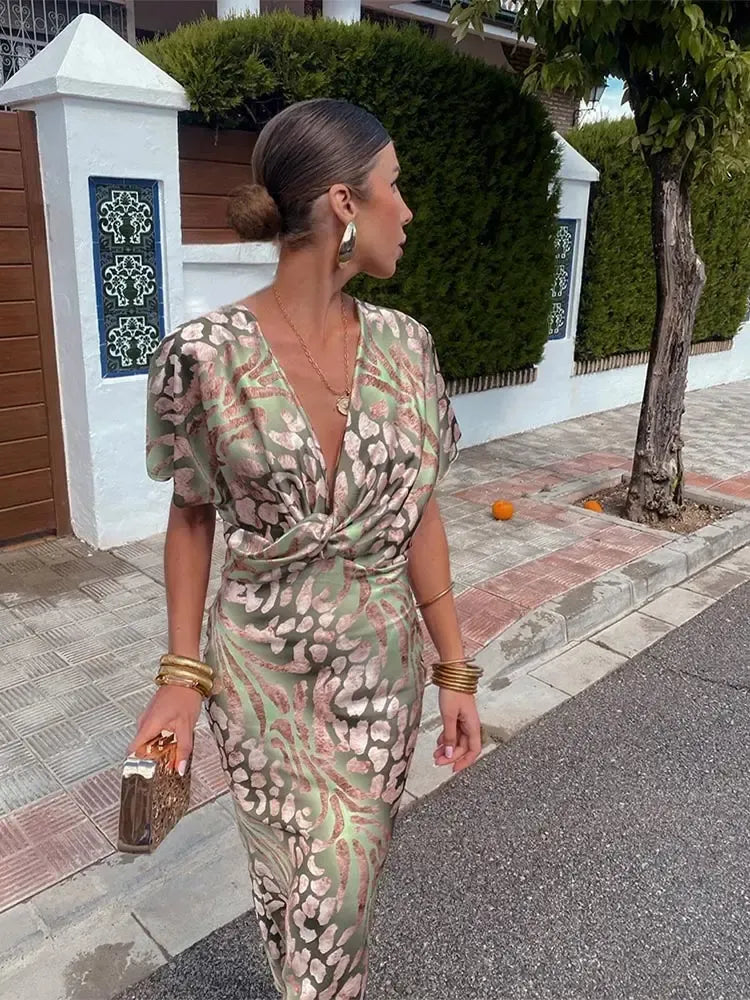 Animal Print Deep V-Neck Twist Front Maxi Dress 5