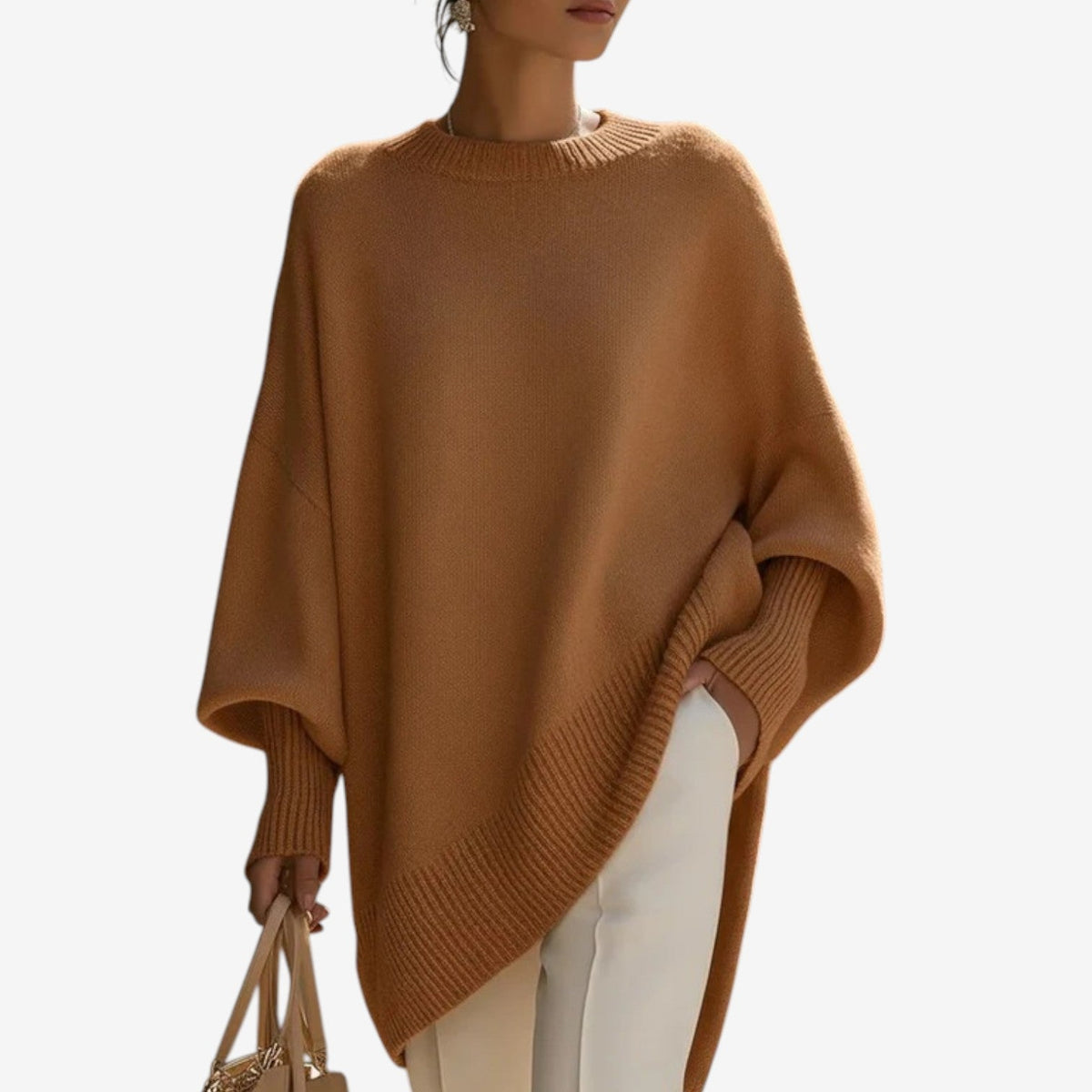Mock Neck Oversized Asymmetric Hem Knit Sweater 3