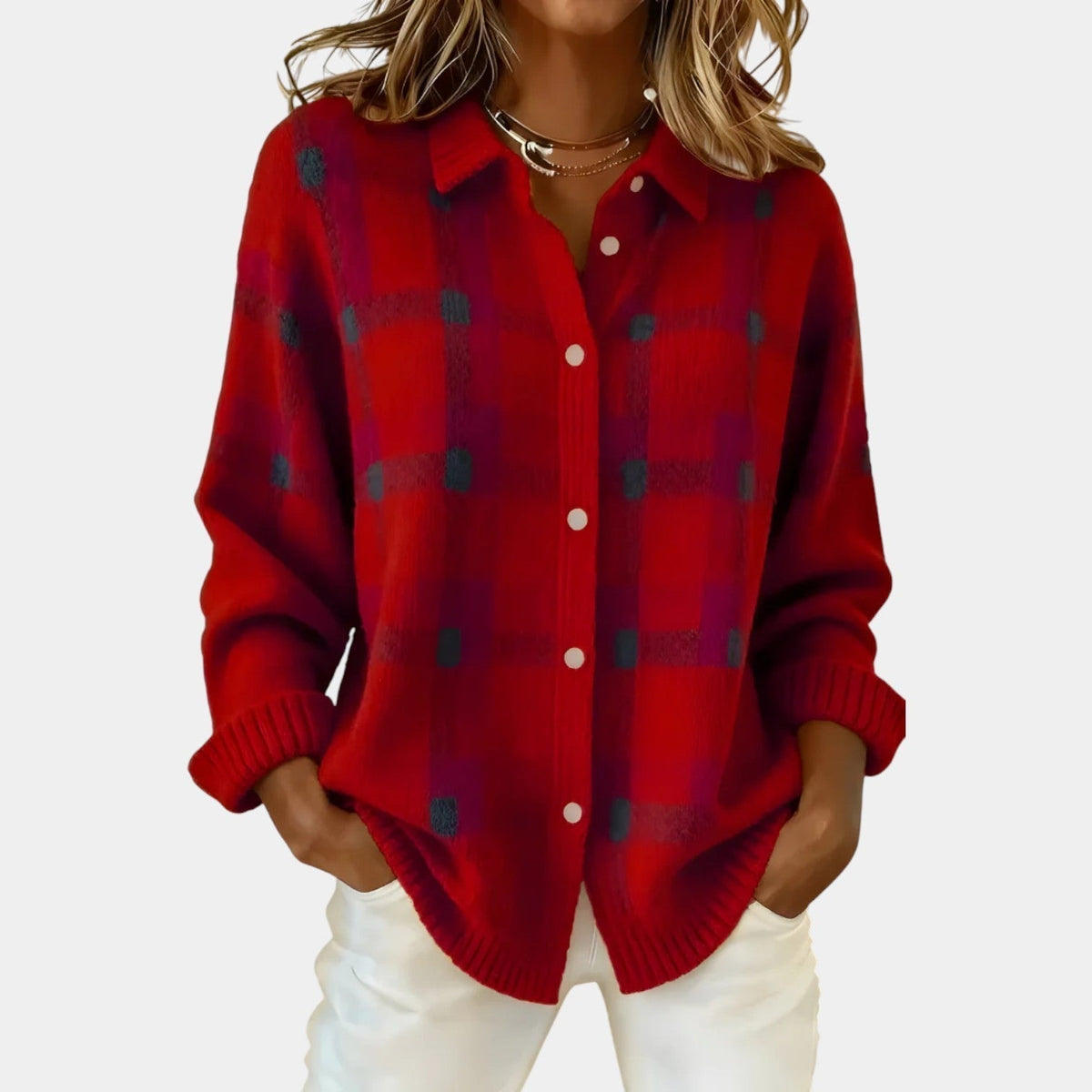 Plaid Collared Button Front Knit Cardigan 3