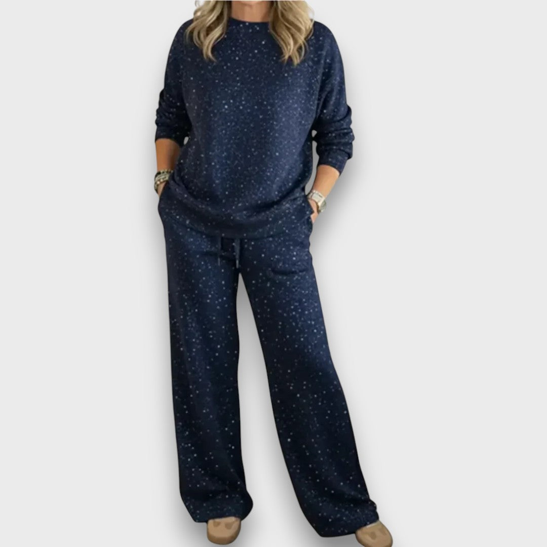 Glitter Crew Neck Long Sleeve Top and Wide Leg Pants Two Piece Set 3