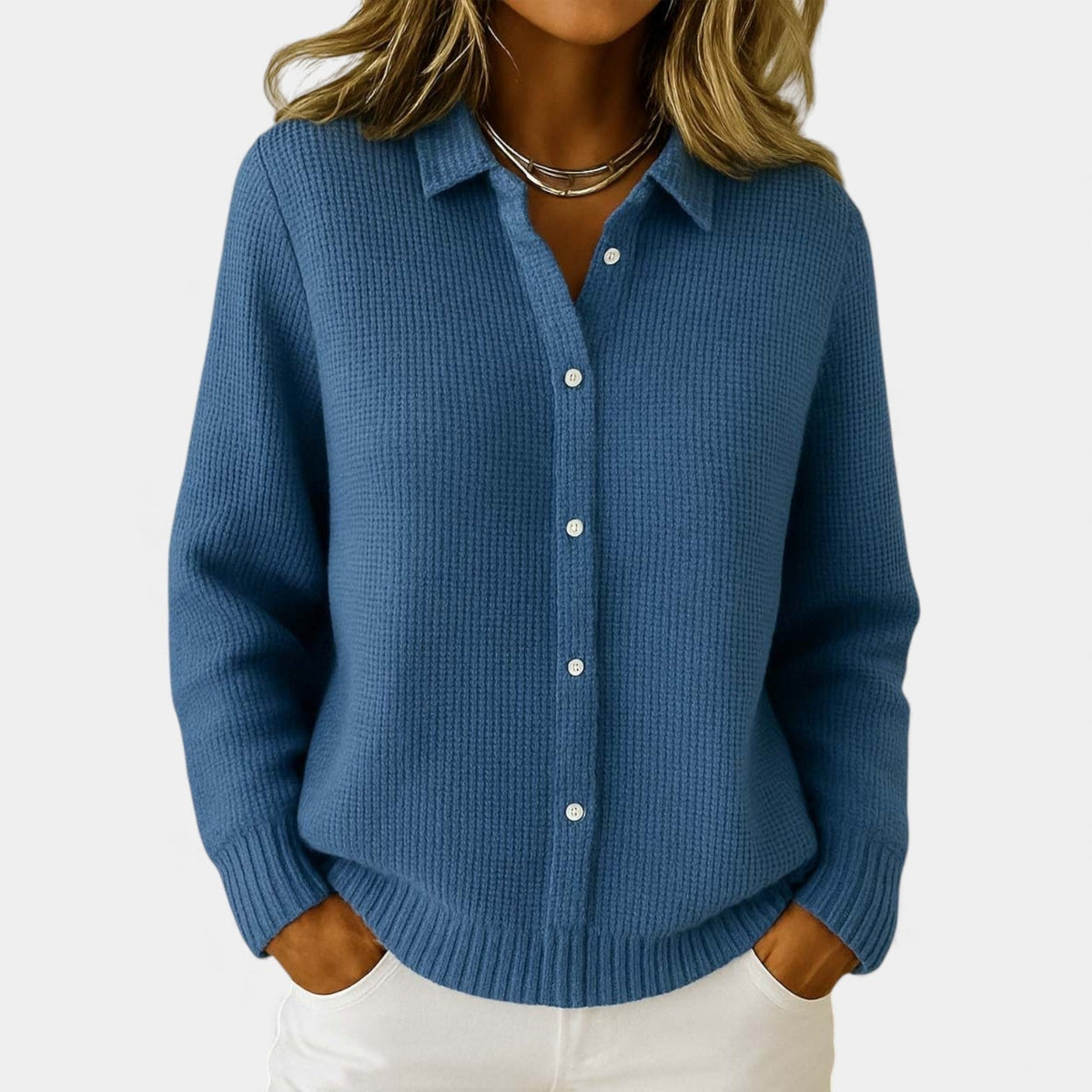 Collared Button Front Waffle Knit Cardigan