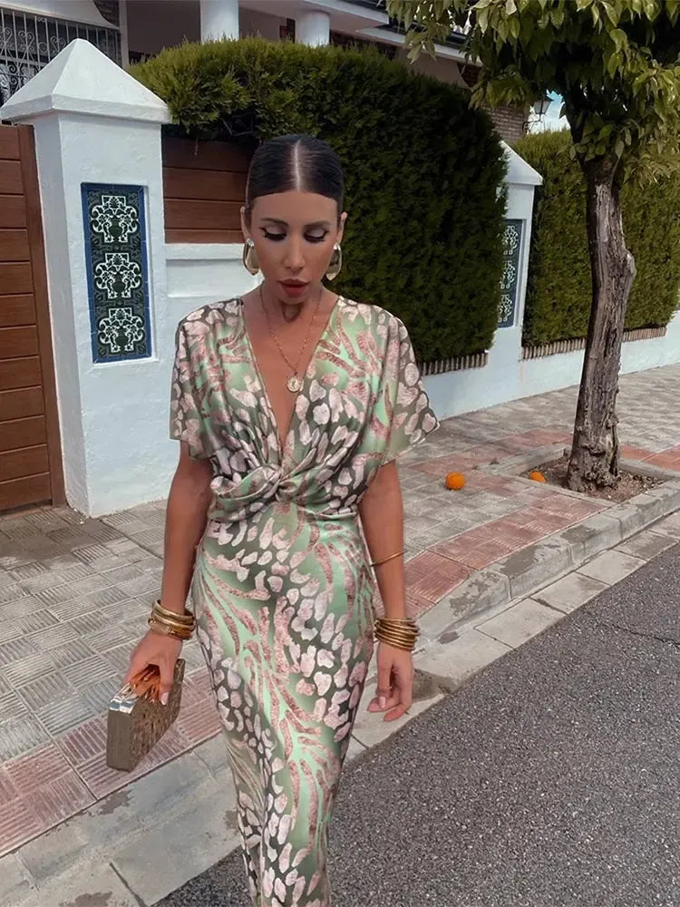 Animal Print Deep V-Neck Twist Front Maxi Dress 2
