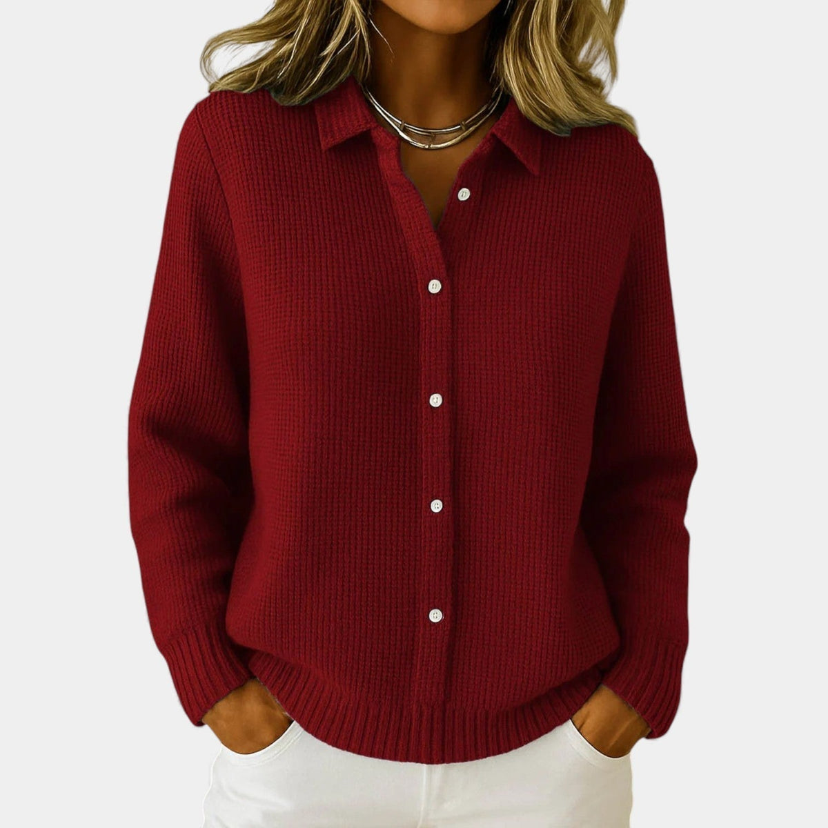 Collared Button Front Waffle Knit Cardigan 4