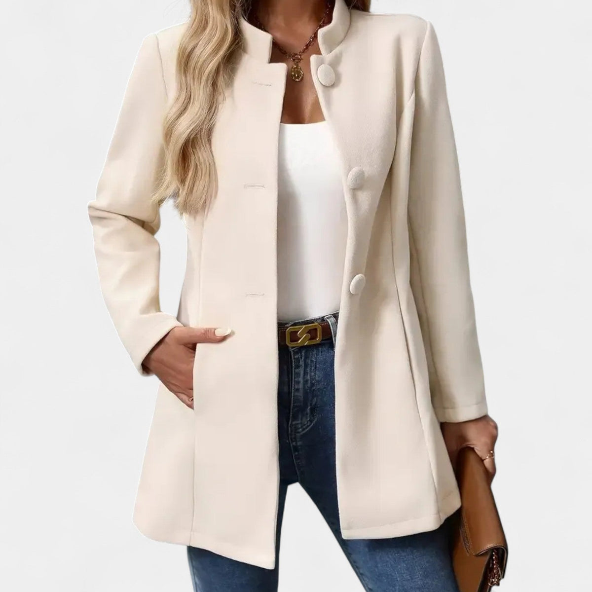 Stand Collar Button Front Longline Coat 6
