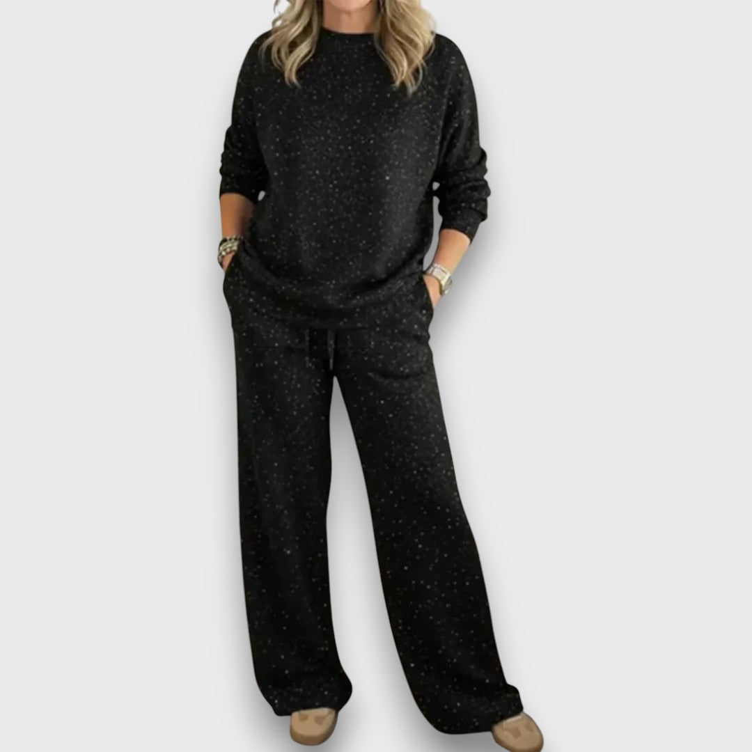 Glitter Crew Neck Long Sleeve Top and Wide Leg Pants Two Piece Set 5