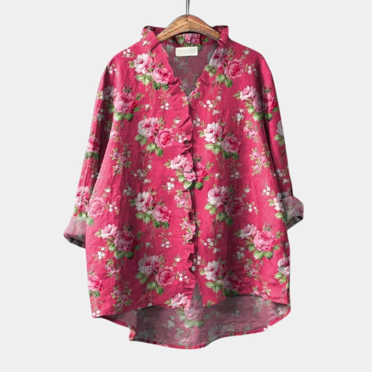 Floral Print Ruffle Placket Long Sleeve Blouse