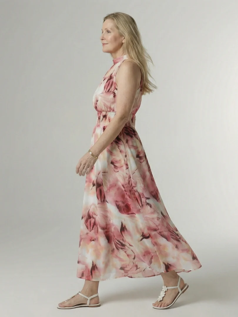 Tie Dye Halter Neck Smocked Waist Maxi Dress 15