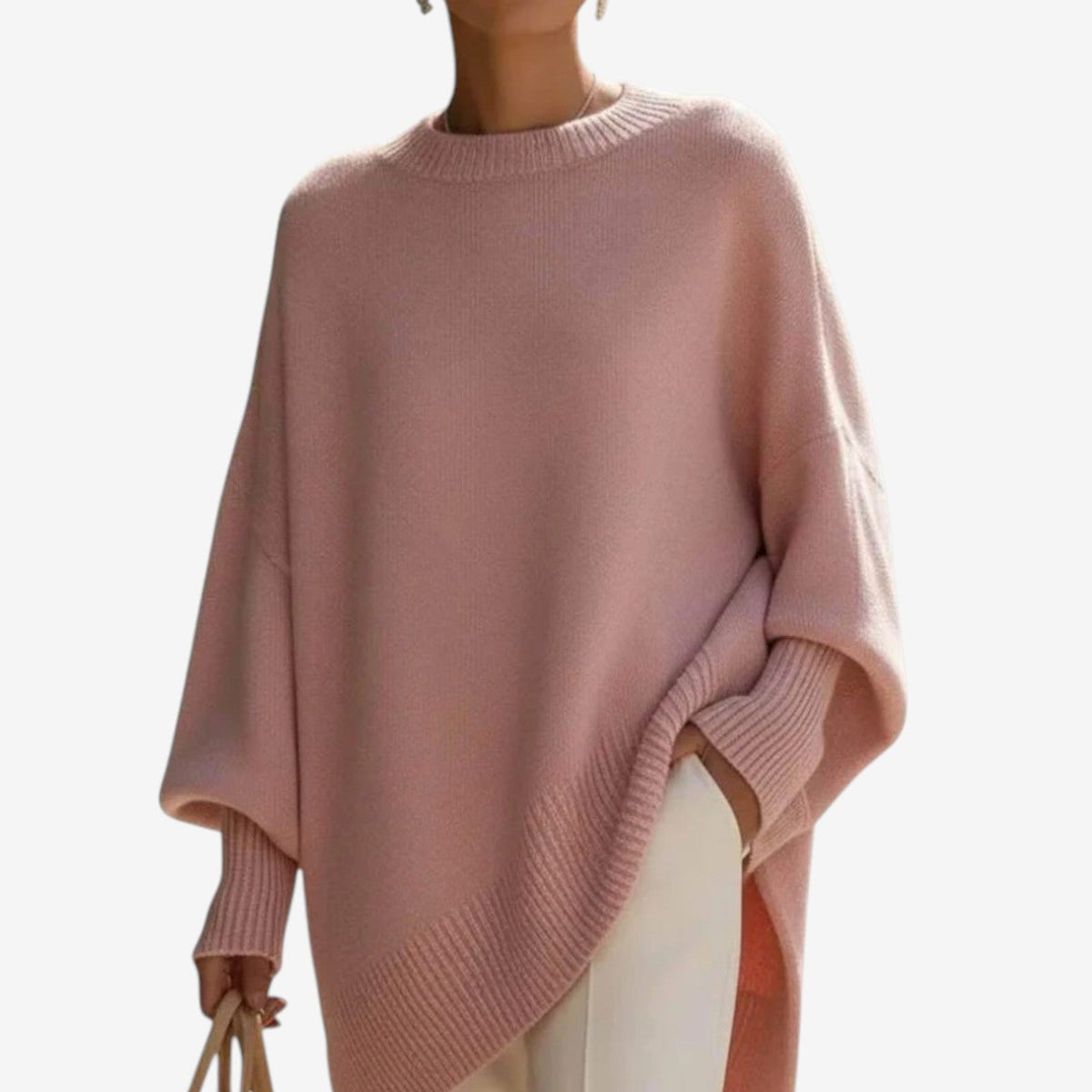 Mock Neck Oversized Asymmetric Hem Knit Sweater 6
