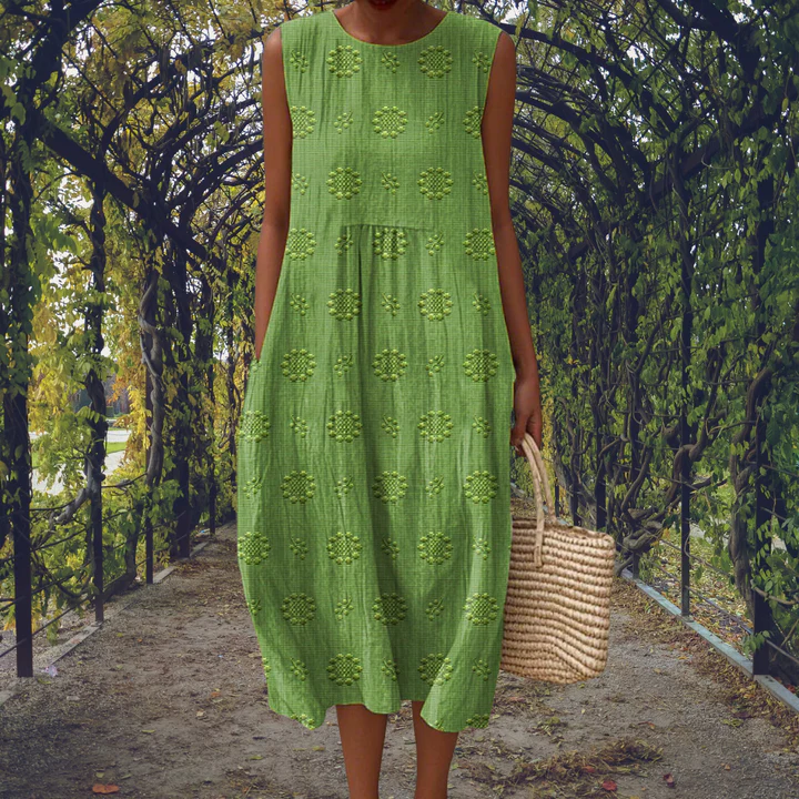 Round Neck Sleeveless Textured Midi Dress