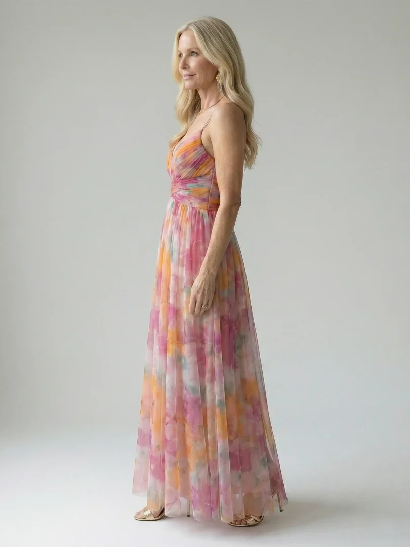 Tie Dye V-Neck Cross Bodice Maxi Dress 7
