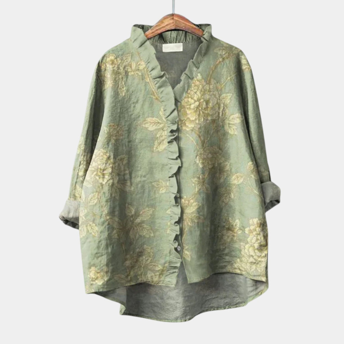 Floral Print Ruffle Trim Long Sleeve Blouse