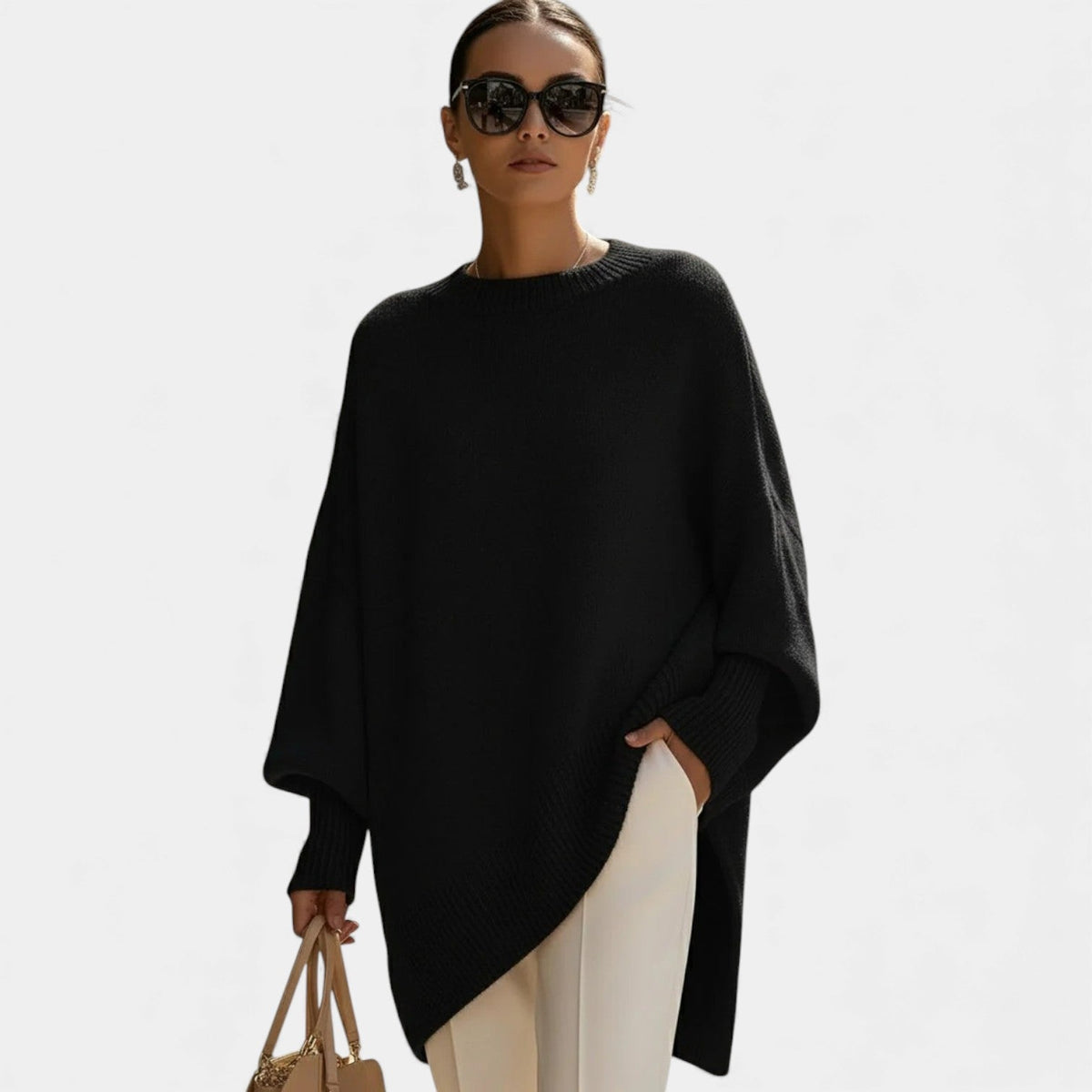 Mock Neck Batwing Sleeve Asymmetric Oversized Knit Sweater 3