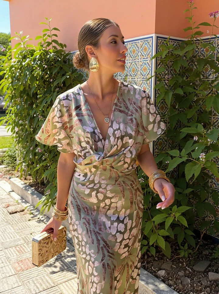 Animal Print Deep V-Neck Twist Front Maxi Dress 6