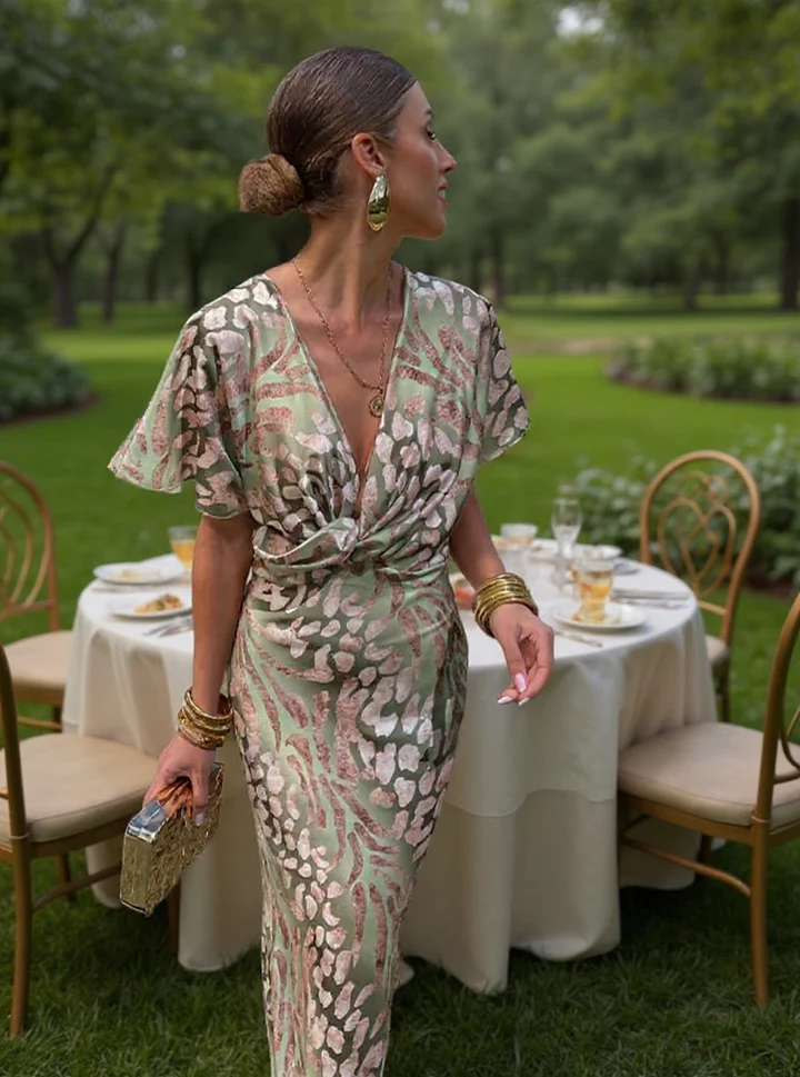 Animal Print Deep V-Neck Twist Front Maxi Dress 7