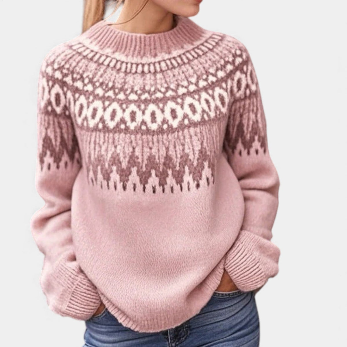Fair Isle Mock Neck Long Sleeve Knit Sweater