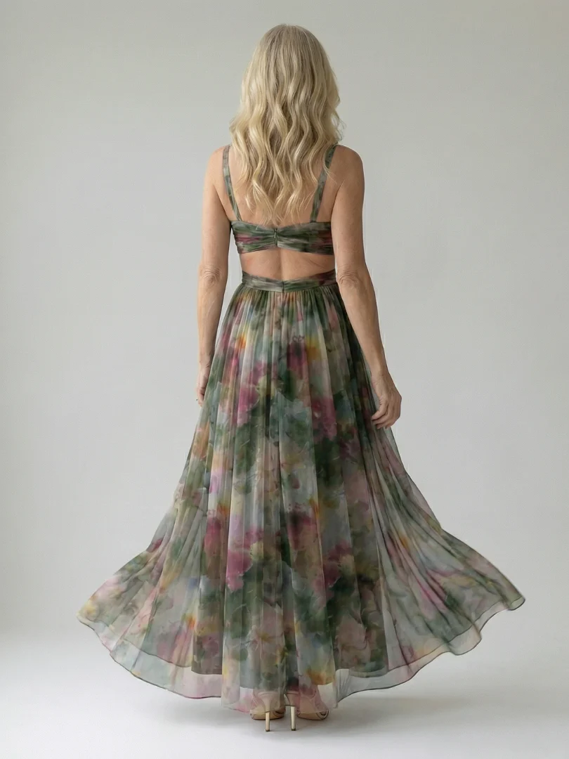 Tie Dye V-Neck Cross Bodice Maxi Dress 18
