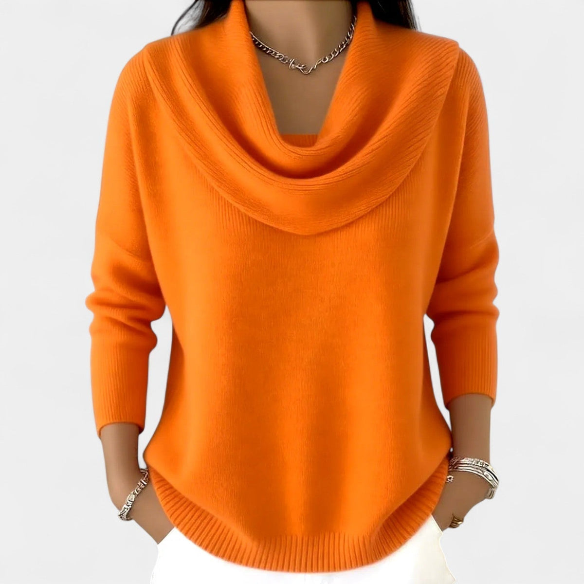 Cowl Neck Long Sleeve Ribbed Knit Sweater 6