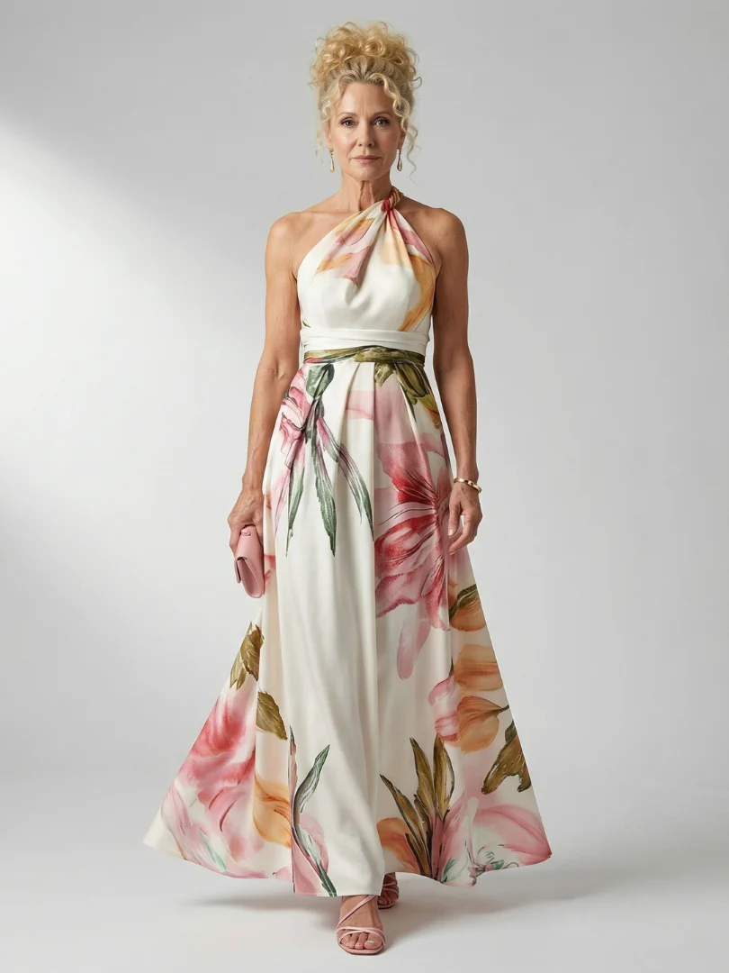 Floral One Shoulder Belted Maxi Dress 4